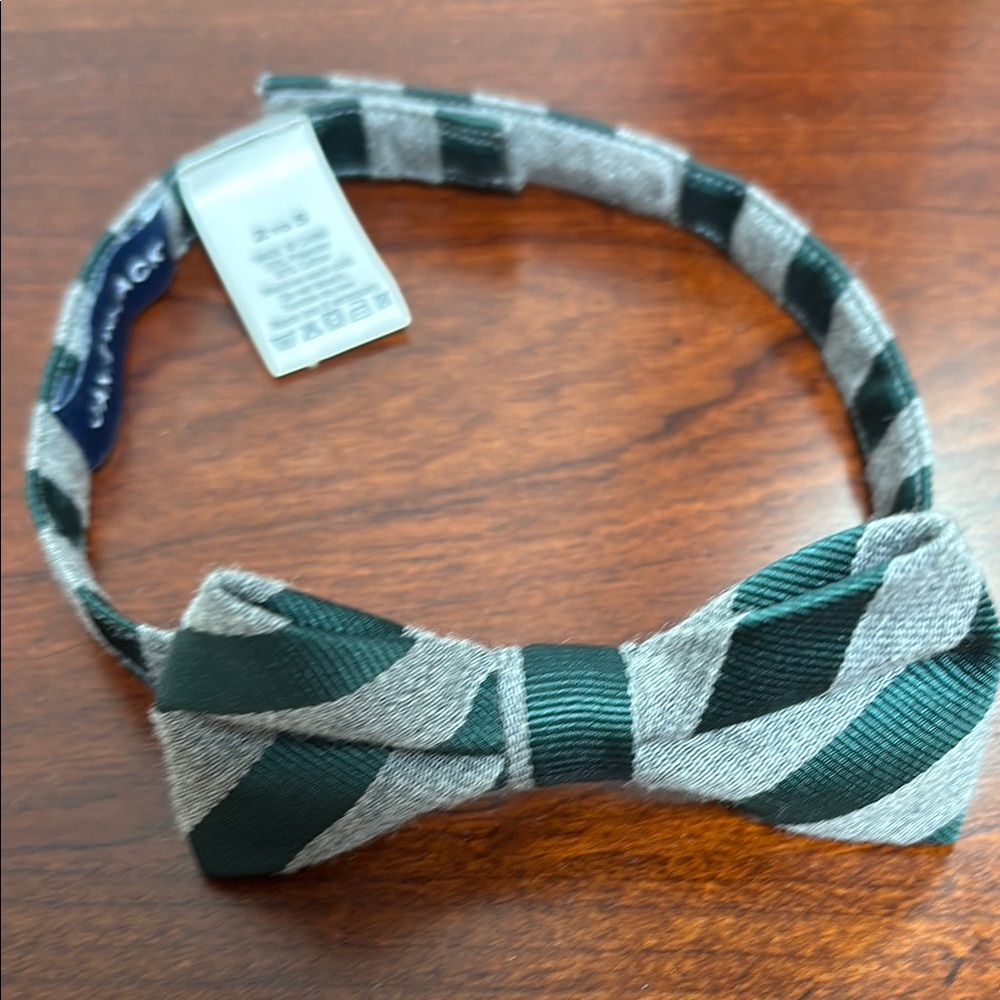 Green and Gray Striped Bow Tie